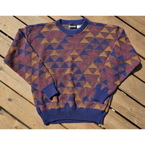 VTG Expression International Crew Neck Sweater Sz 1X Grandpa Cosby Geometric Y2K - Picture 1 of 5